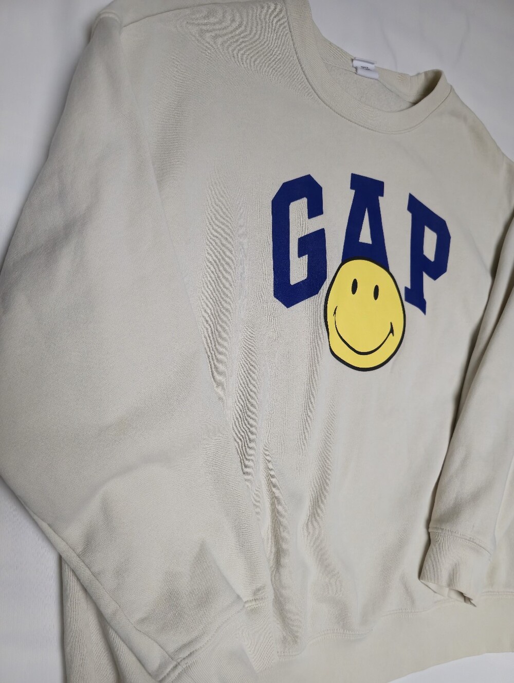 GAP Smiley Originals Cream Sweatshirt with Blue Logo and Yellow Smiley - Picture 5 of 13